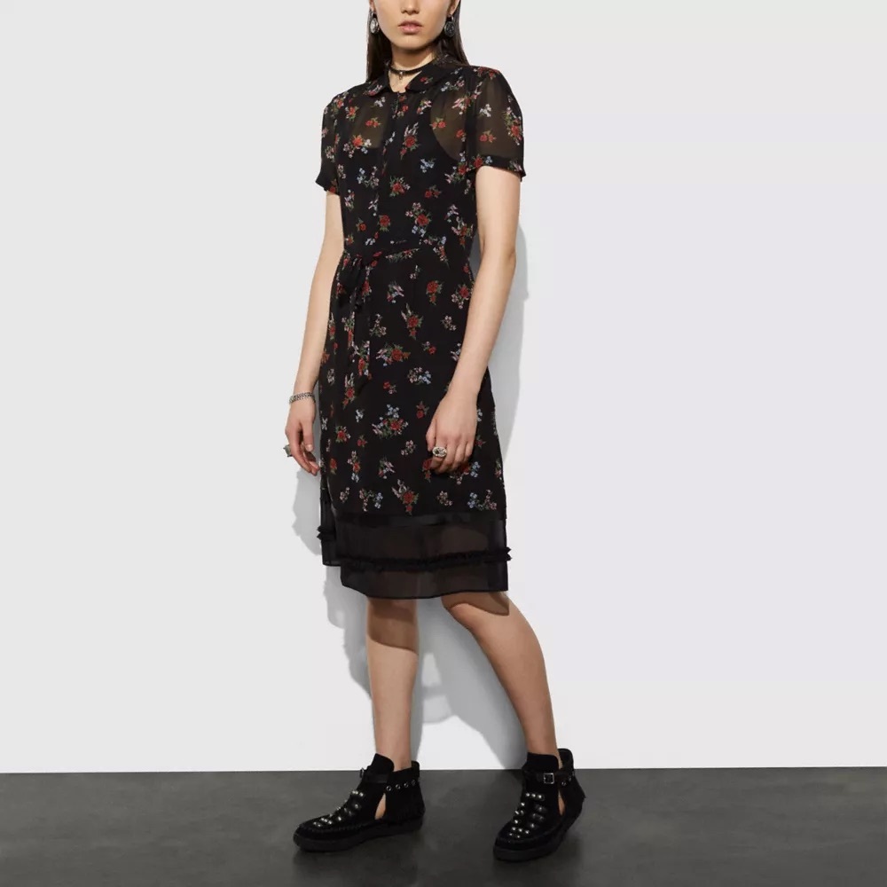 Coach Black Floral Midi Dress